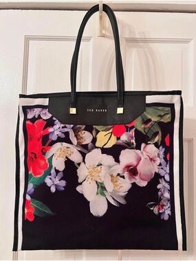 Ted Baker Black Floral-print Tote with Multicolor Blooms